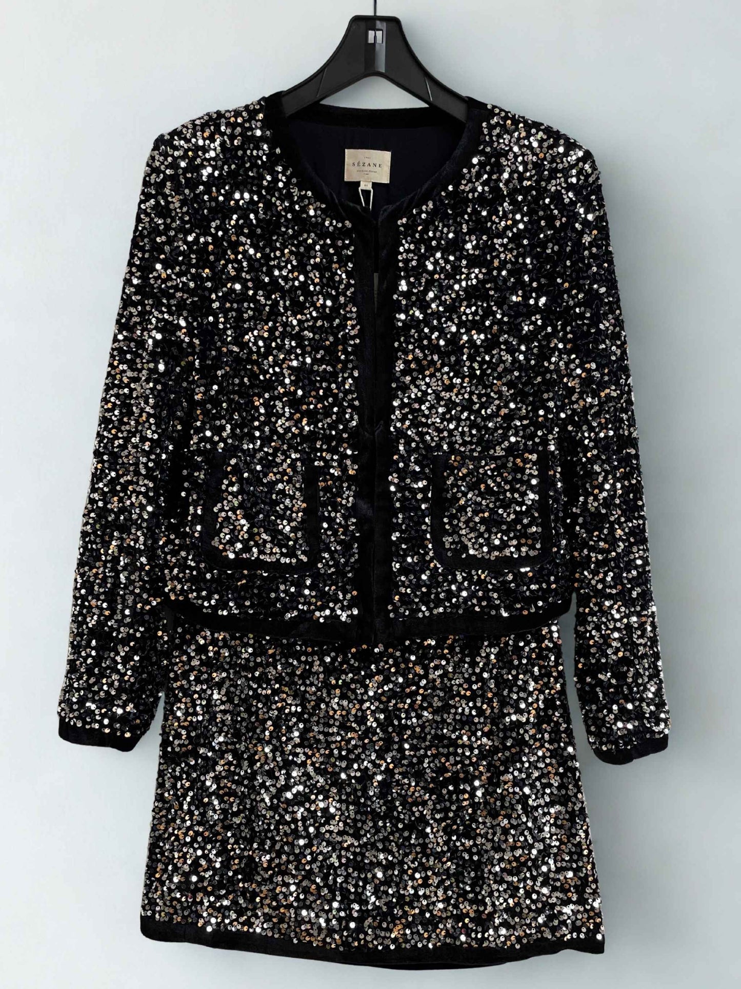 Sezane | Chester Sequin Jacket | Black & Silver | Size 16