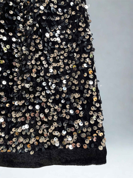 Sezane | Dexty Sequin Skirt | Black & Silver | Size 14
