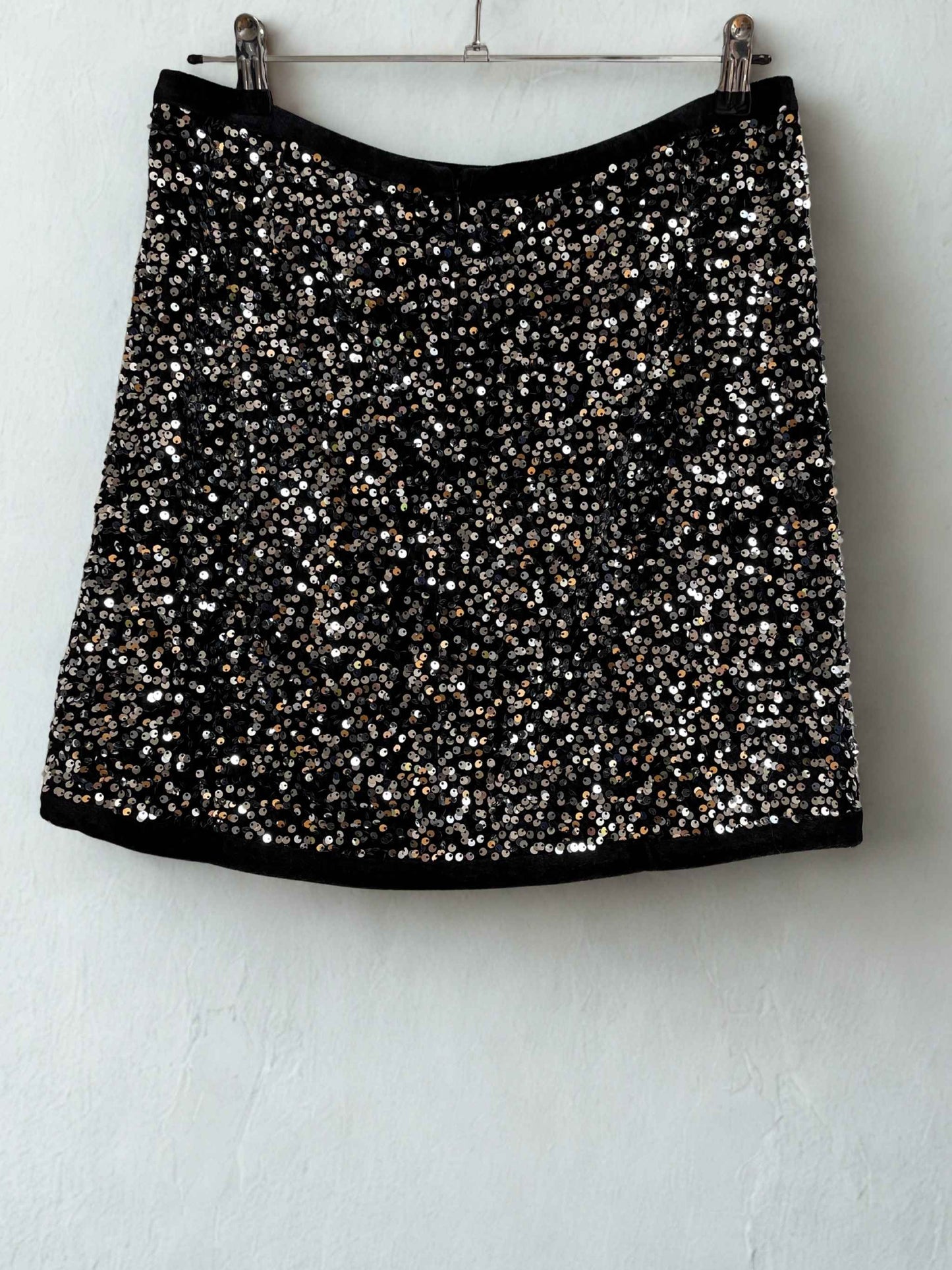 Sezane | Dexty Sequin Skirt | Black & Silver | Size 14