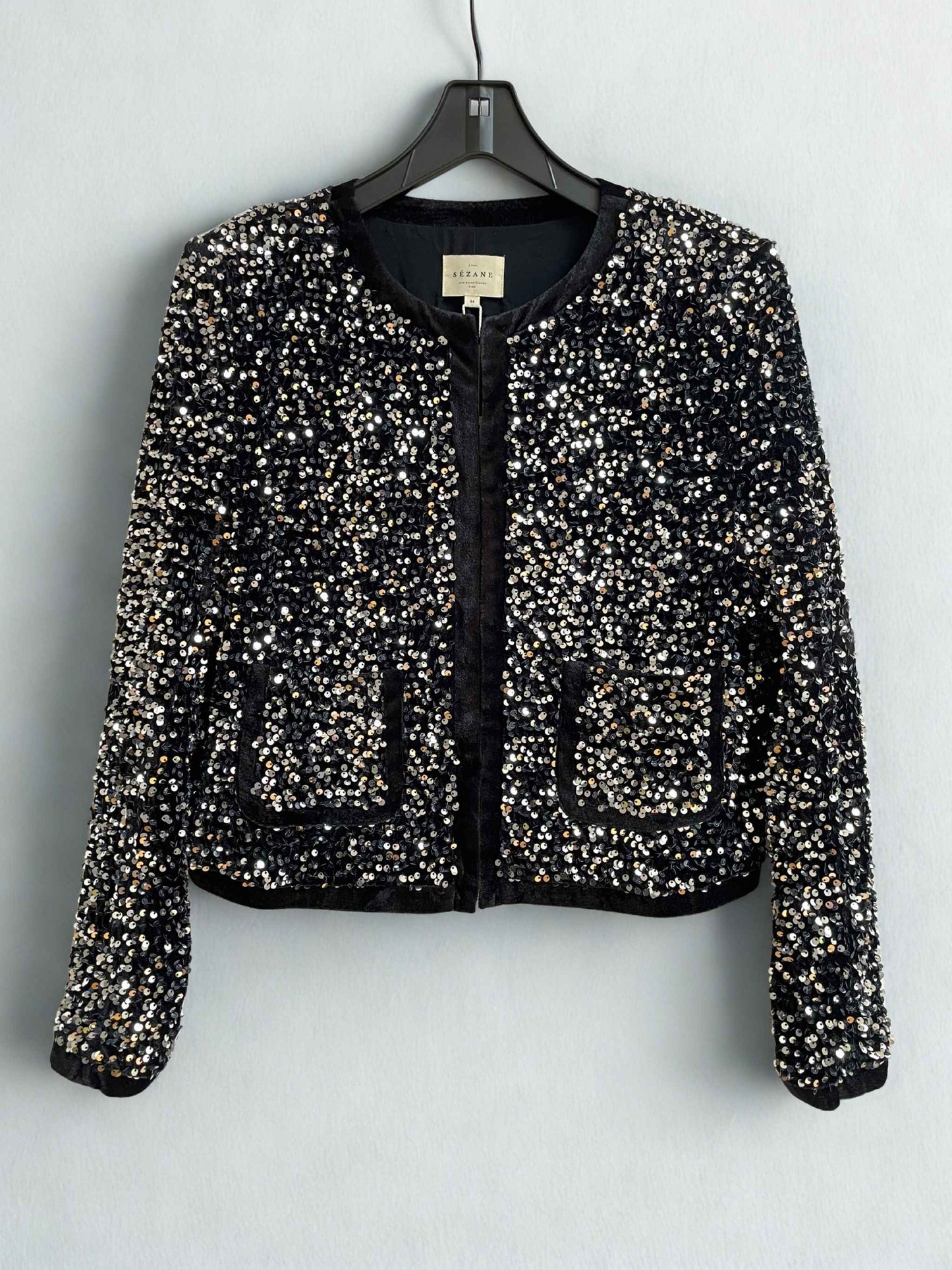 Sezane | Chester Sequin Jacket | Black & Silver | Size 16
